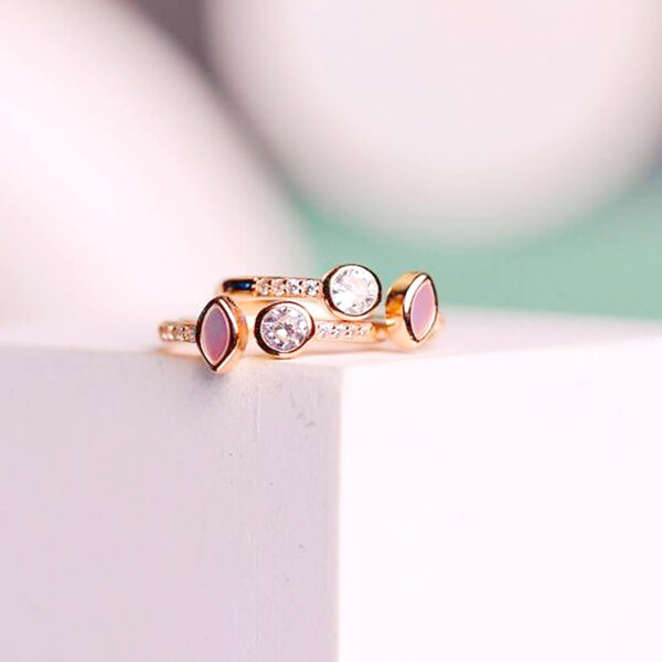 92.5 Silver Rosegold Toe Ring with Pink & White Stones