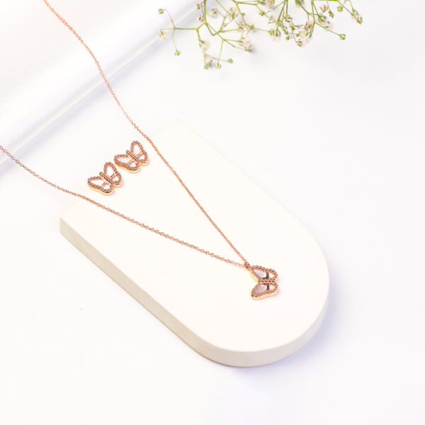 "Rose Gold Flutter" – 92.5 Silver Butterfly Chain Set