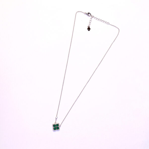 92.5 Silver clover elegance necklace with green stone and zircon accents - Image 2