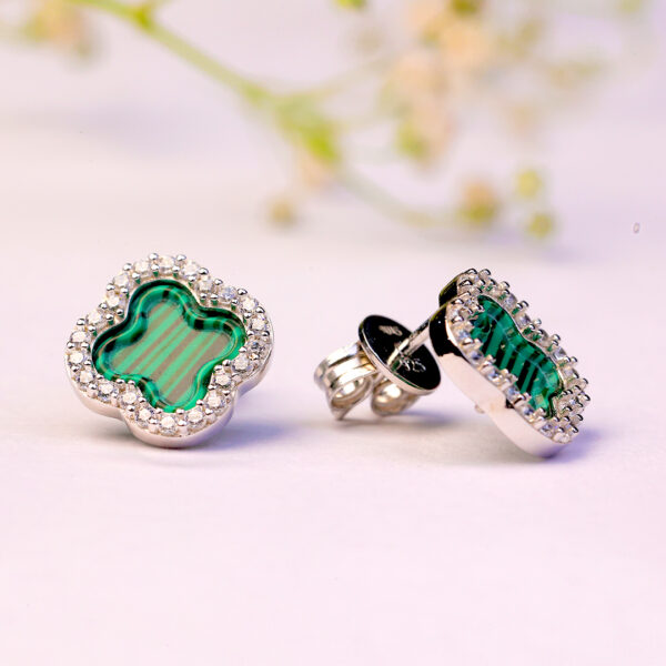92.5 Silver clover elegance necklace with green stone and zircon accents - Image 6