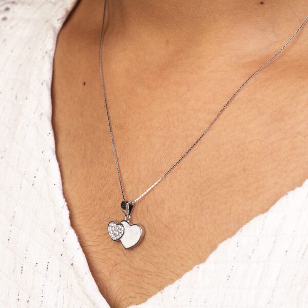 Double Heart Silver Necklace - Image 3