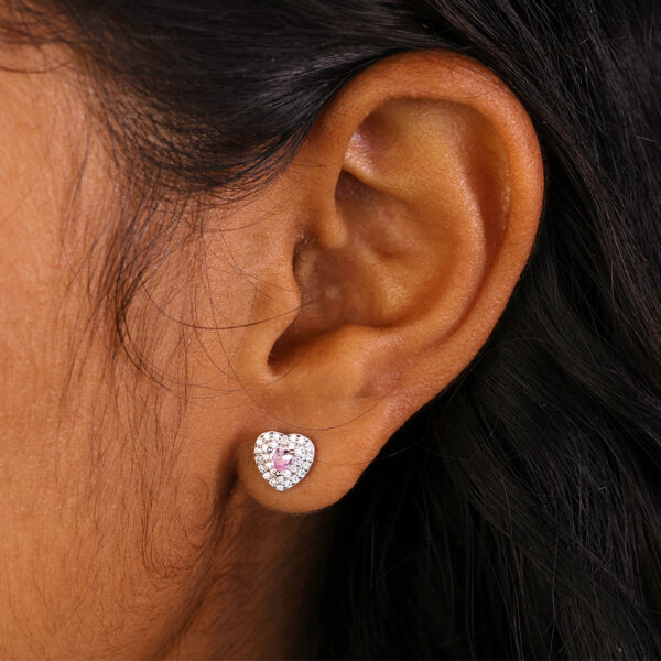 92.5 Silver chain with heart pendant and matching earrings(pink stone with zircon settings) - Image 7