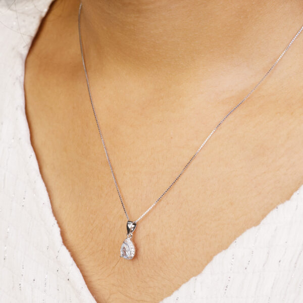 92.5 Silver Teardrop Pendant set with matching earrings surrounded by zircon stones - Image 4