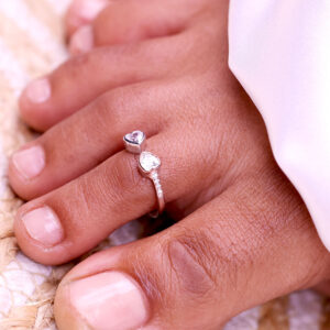 Twin Hearts Silver Toe Ring