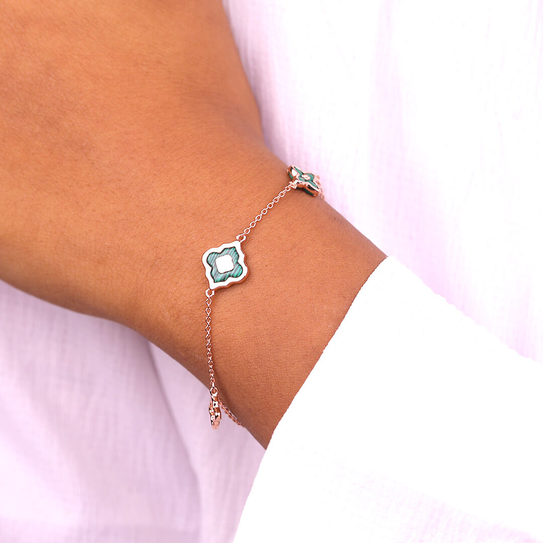 Rose Gold Green Clover Charm Bracelet - Image 4