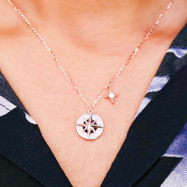 92.5 Silver Compass Star Pendant Chain