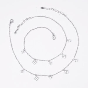 Shimmering Squares Silver Anklet Set