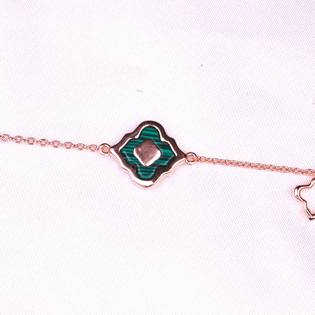 Rose Gold Green Clover Charm Bracelet - Image 3