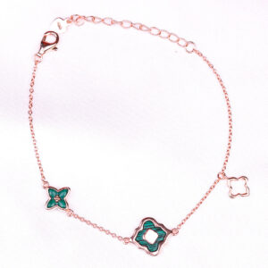 Rose Gold Green Clover Charm Bracelet