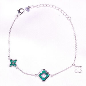 Silver Green Clover Charm Bracelet