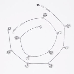 Floral Drops Silver Anklet Set