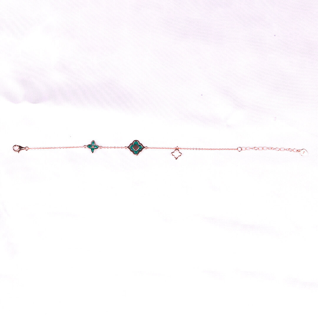Rose Gold Green Clover Charm Bracelet - Image 2