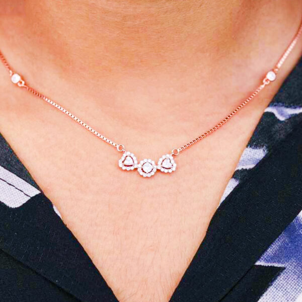 92.5 Silver Rosegold Finish Heart Trio Necklace