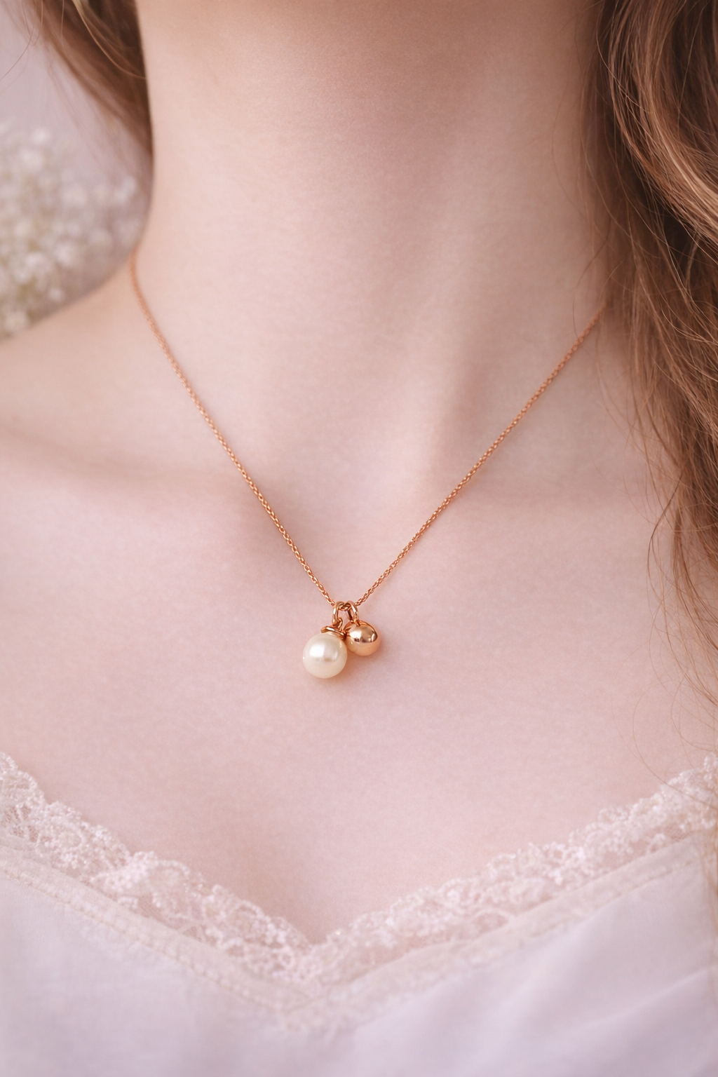 Rose Pearl Duo Pendant Chain - Image 2