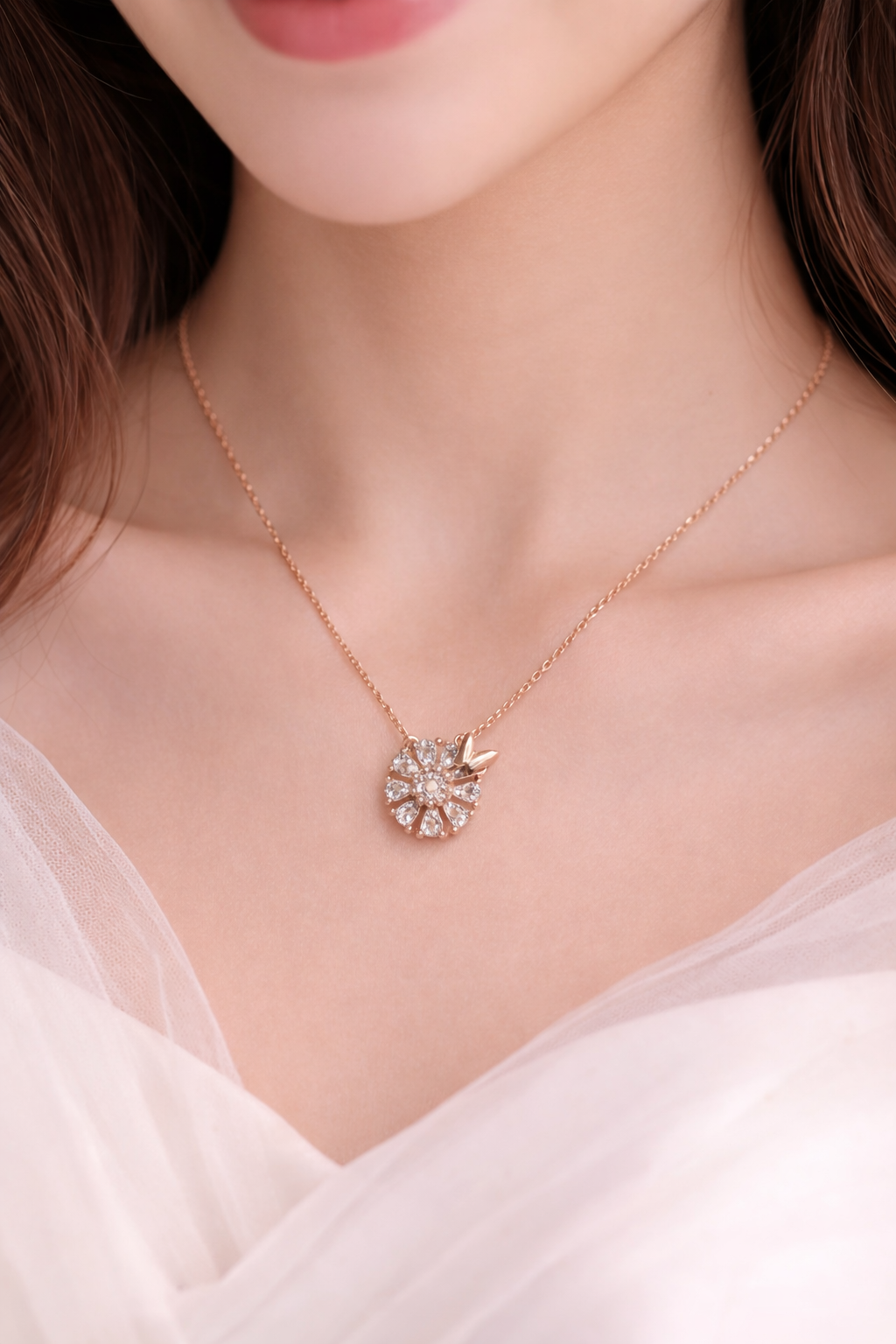 Rose Bloom Butterfly Diamond Pendant Chain - Image 2