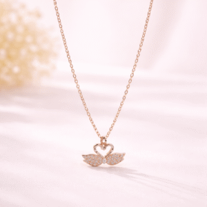 Angel Wings Heart Rose Gold Pendant Necklace
