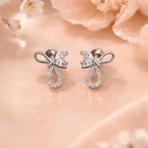 Crystal Ribbon Drop Stud Earrings