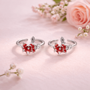 Red Petal Charm Toe Ring