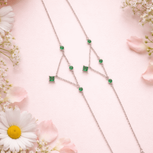 Emerald Drop Silver Anklet